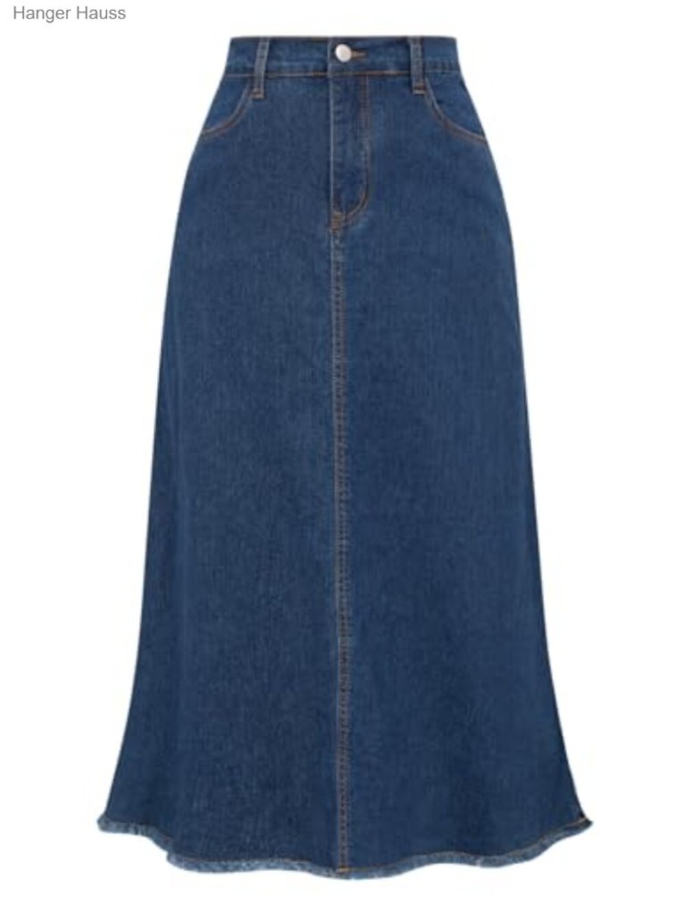 Belle Poque Long Denim Jean Skirt Frayed Raw Hem Elastic High Waist A-Line Maxi